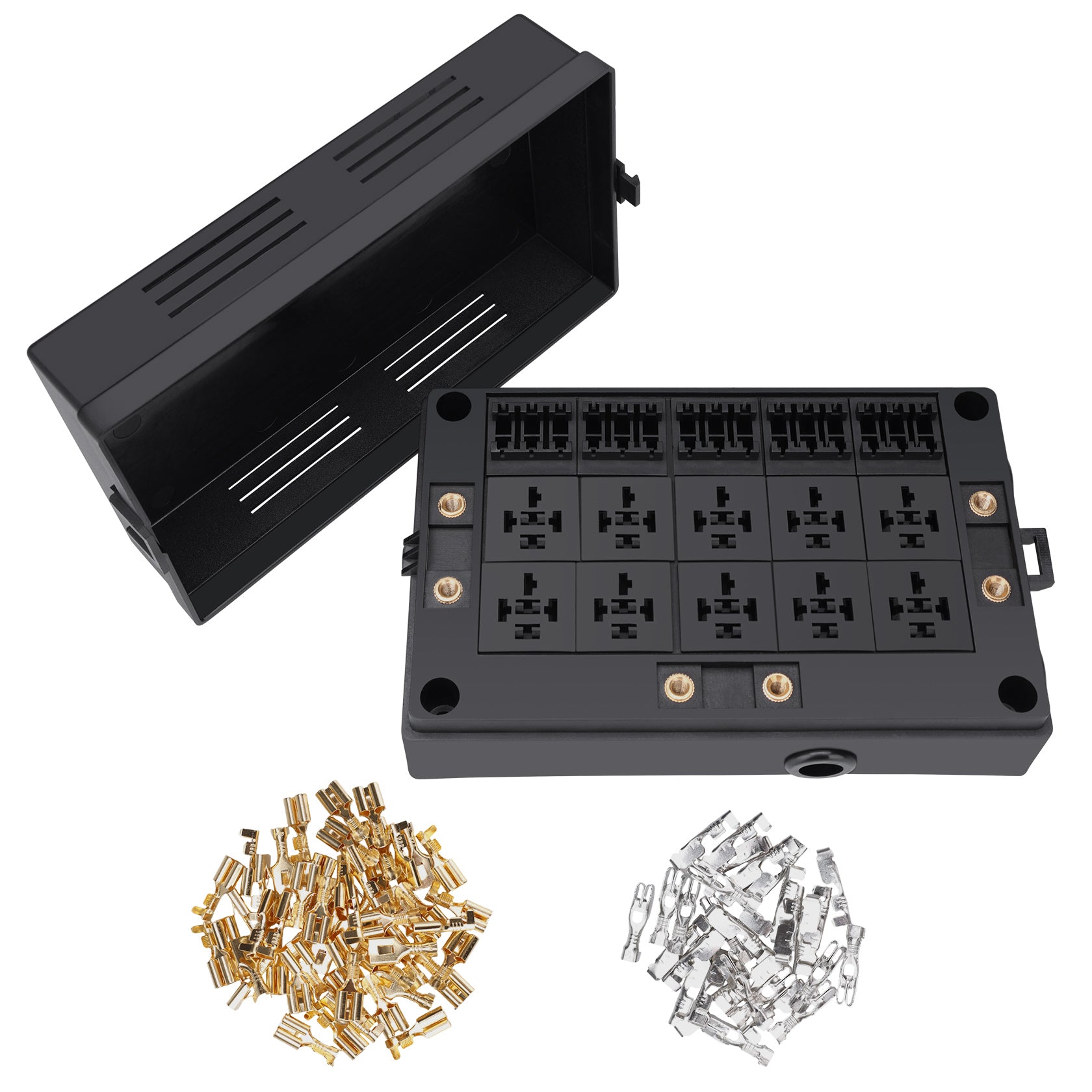 Weasch 12V Fuse Relay Box, 10 Slots Relay Holder 15 Slots ATC/ATO Fuse