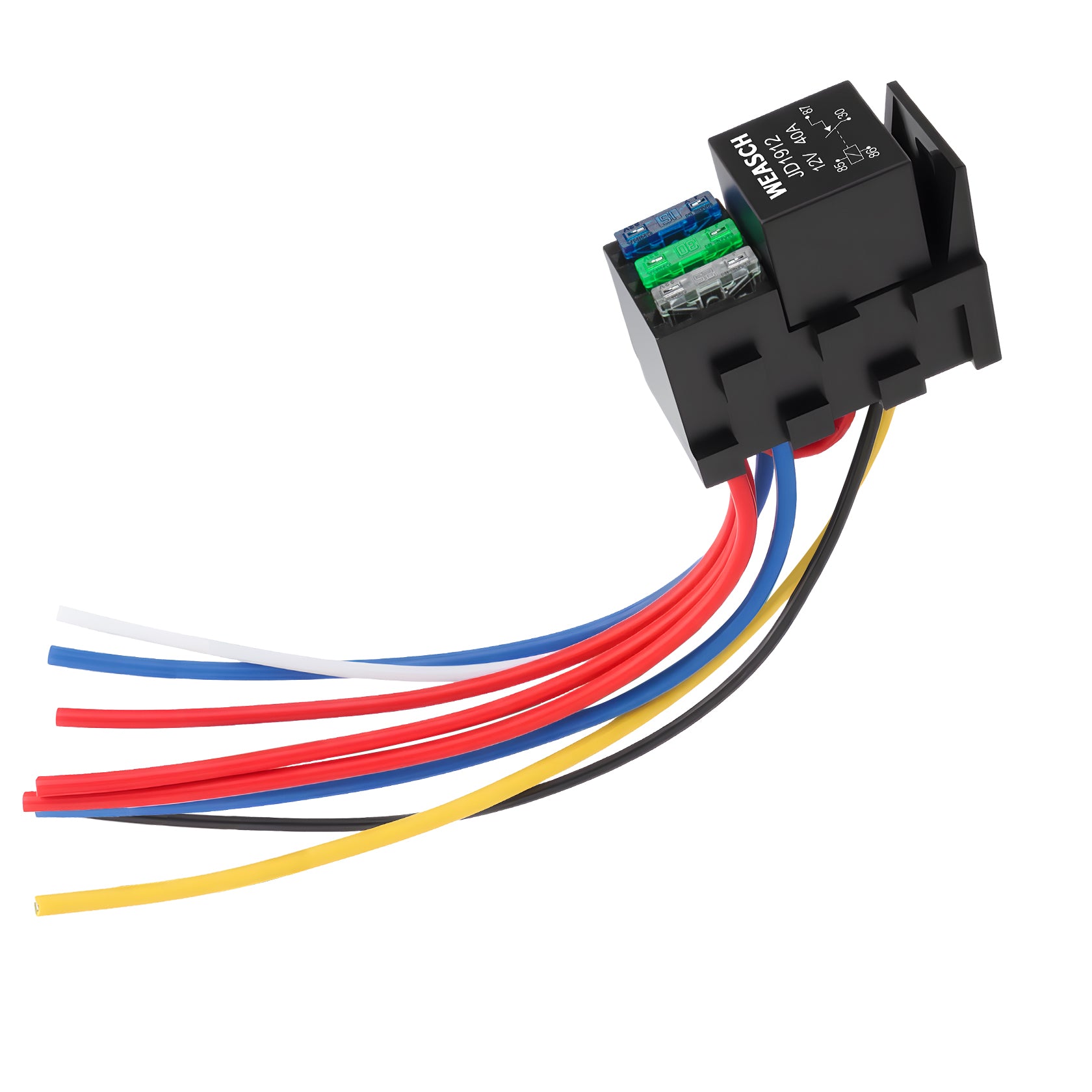 Weasch 12V 3 Way Fuse Relay Kit, 4 Pin SPST 40A, Heavy Duty 12 AWG Copper Wires, with 1 Relay and 3 x ATC/ATO Blade Fuses, for Cars Truck Marine Boat Jeep-1