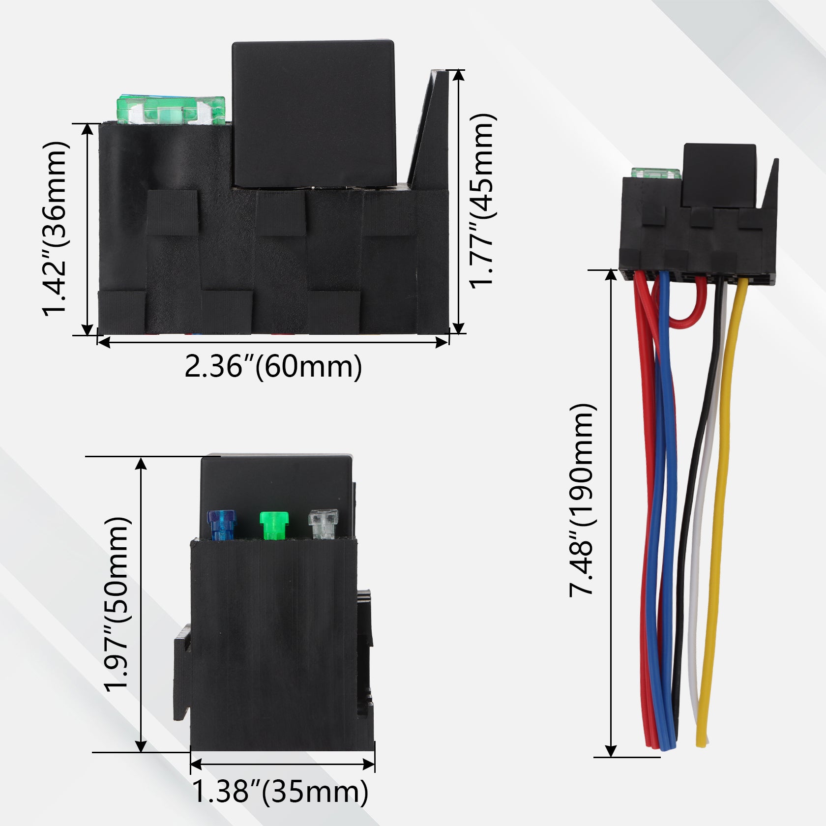 Weasch 12V 3 Way Fuse Relay Kit, 4 Pin SPST 40A, Heavy Duty 12 AWG Copper Wires, with 1 Relay and 3 x ATC/ATO Blade Fuses, for Cars Truck Marine Boat Jeep-6