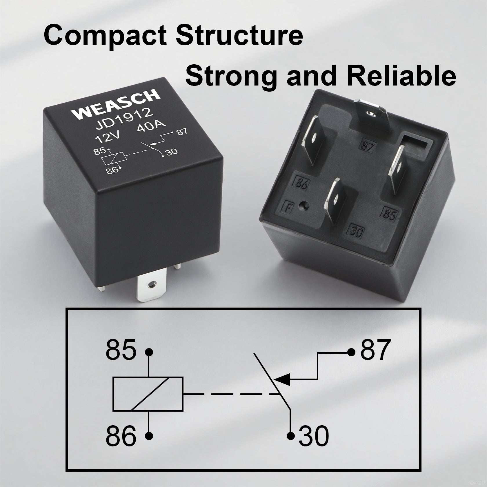 Weasch 12V 3 Way Fuse Relay Kit, 4 Pin SPST 40A, Heavy Duty 12 AWG Copper Wires, with 1 Relay and 3 x ATC/ATO Blade Fuses, for Cars Truck Marine Boat Jeep-8