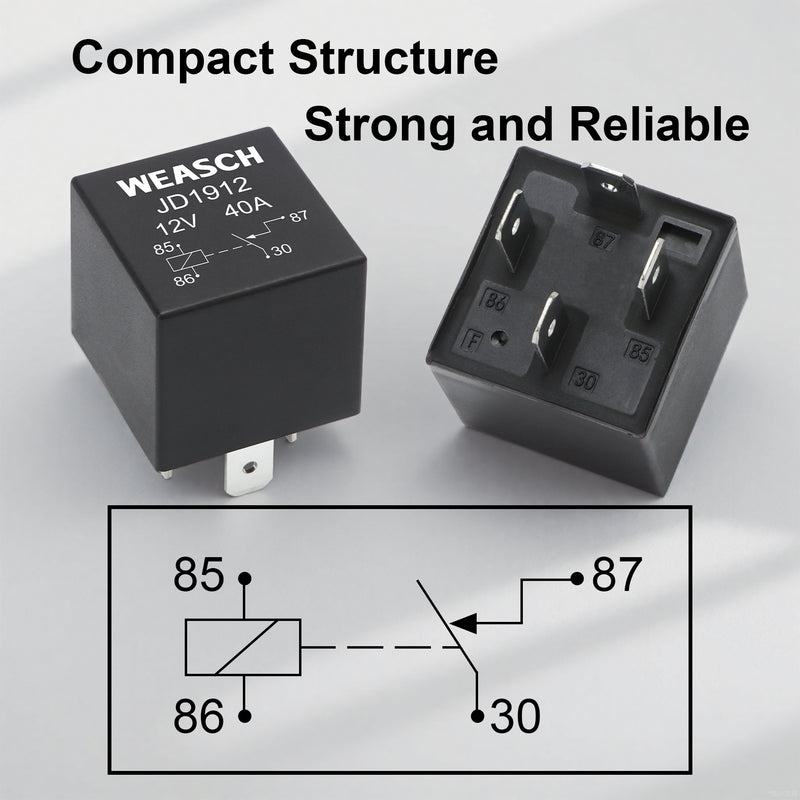Weasch 12V 3 Way Fuse Relay Kit, 4 Pin SPST 40A, Heavy Duty 12 AWG Copper Wires, with 1 Relay and 3 x ATC/ATO Blade Fuses, for Cars Truck Marine Boat Jeep-8