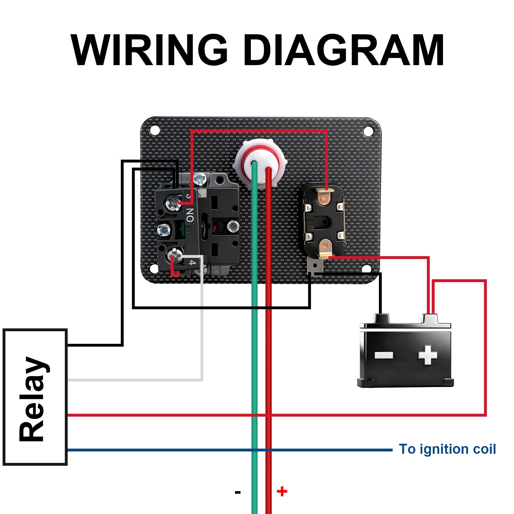 Weasch 12V Carbon Ignition Switch Panel, 2 in 1 with Engine Push Button Toggle Switches, with LED Light 12AWG Relay Kit for RV Truck Racing Car Boat Marine Trailer-7