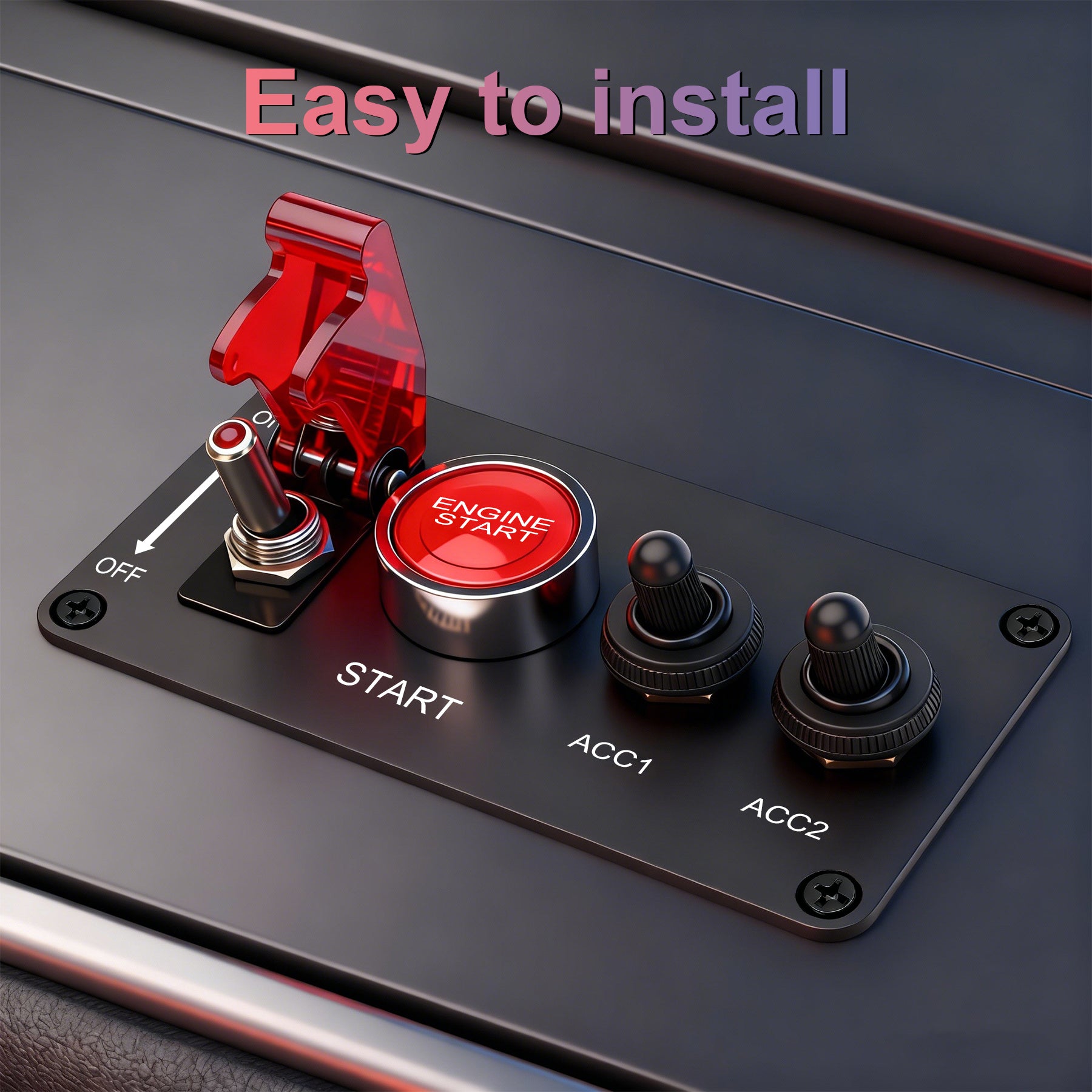 Weasch 12V Ignition Switch Panel, 4 in 1 with Engine Push Button Toggle Switches, with 12AWG Relay Kit for RV Truck Racing Car Boat Marine Trailer