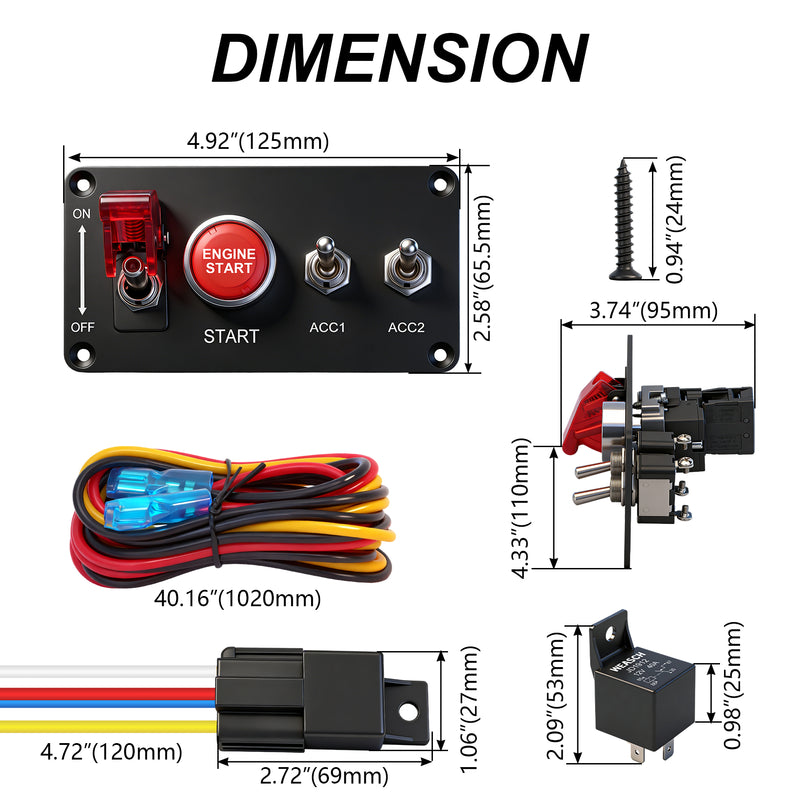 Weasch 12V Ignition Switch Panel, 4 in 1 with Engine Push Button Toggle Switches, with 12AWG Relay Kit for RV Truck Racing Car Boat Marine Trailer-5