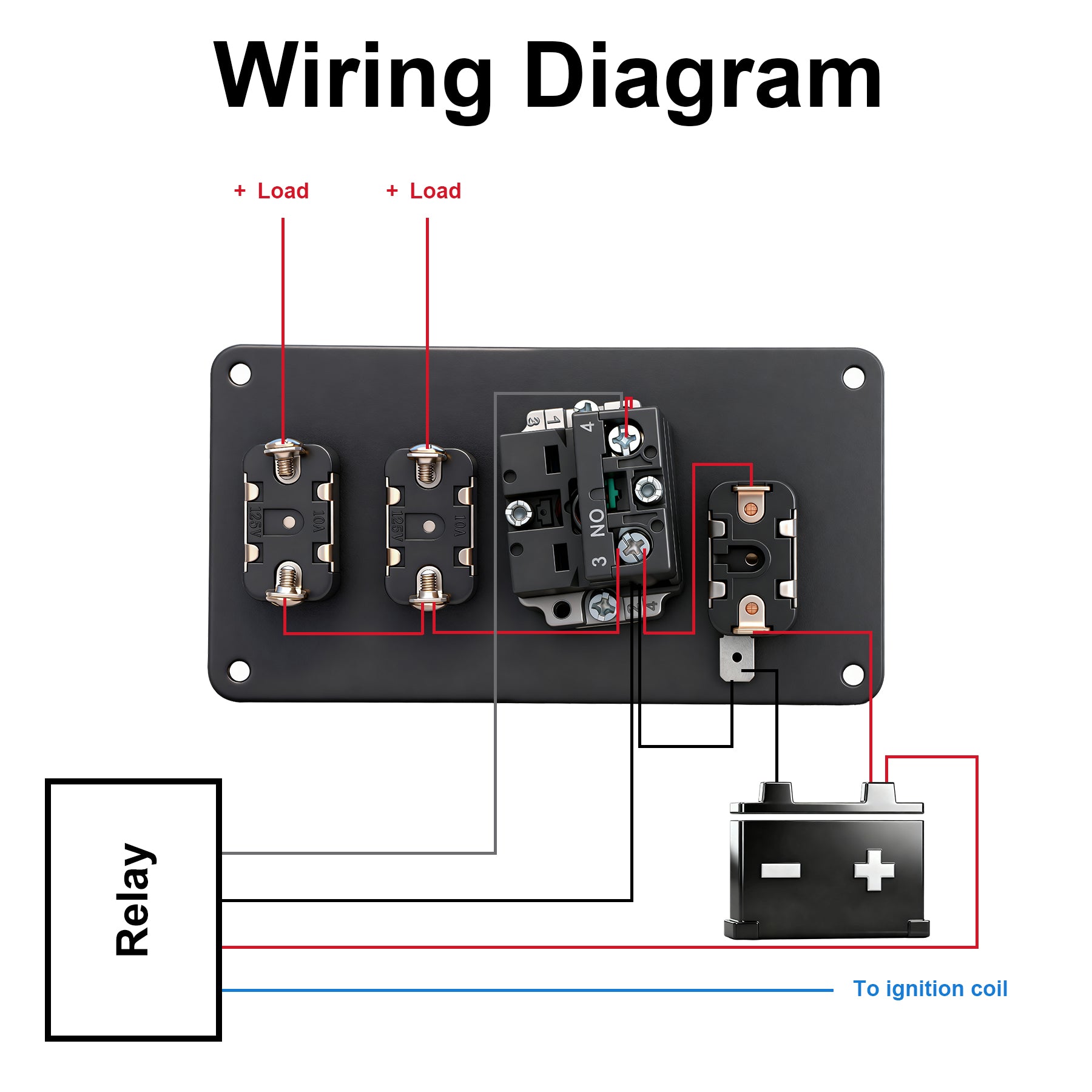 Weasch 12V Ignition Switch Panel, 4 in 1 with Engine Push Button Toggle Switches, with 12AWG Relay Kit for RV Truck Racing Car Boat Marine Trailer-6