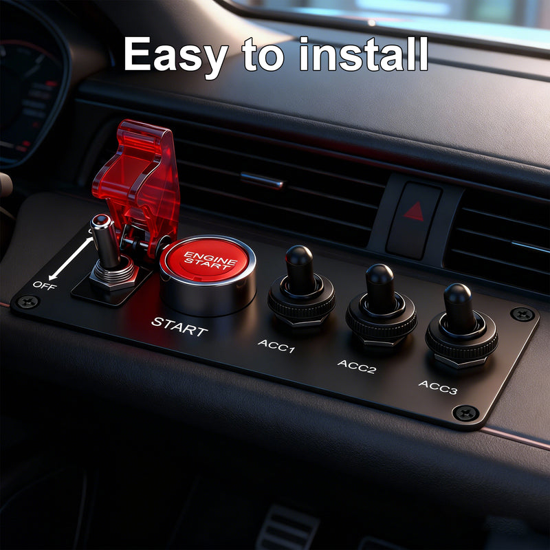 Weasch 12V Ignition Switch Panel, 5 in 1 with Engine Push Button Toggle Switches, with 12AWG Relay Kit for RV Truck Racing Car Boat Marine Trailer-5