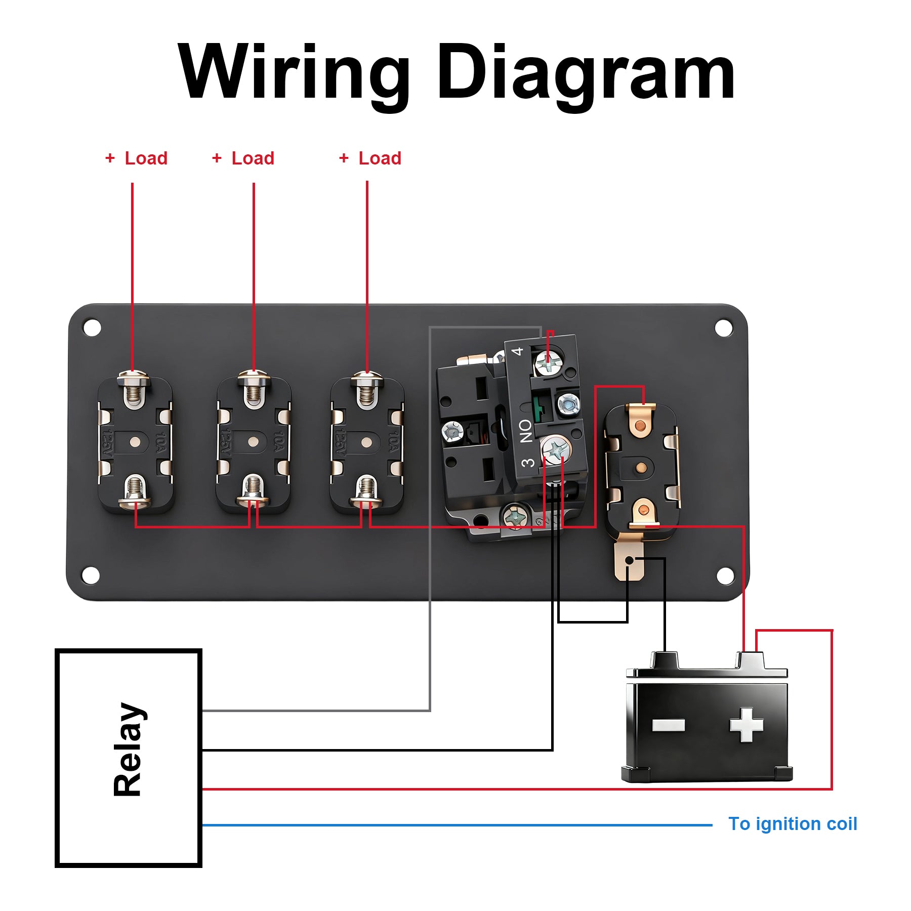 Weasch 12V Ignition Switch Panel, 5 in 1 with Engine Push Button Toggle Switches, with 12AWG Relay Kit for RV Truck Racing Car Boat Marine Trailer-7