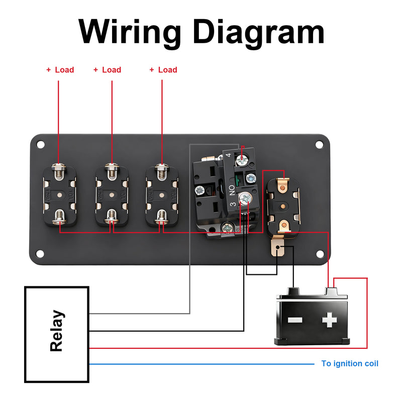 Weasch 12V Ignition Switch Panel, 5 in 1 with Engine Push Button Toggle Switches, with 12AWG Relay Kit for RV Truck Racing Car Boat Marine Trailer-7