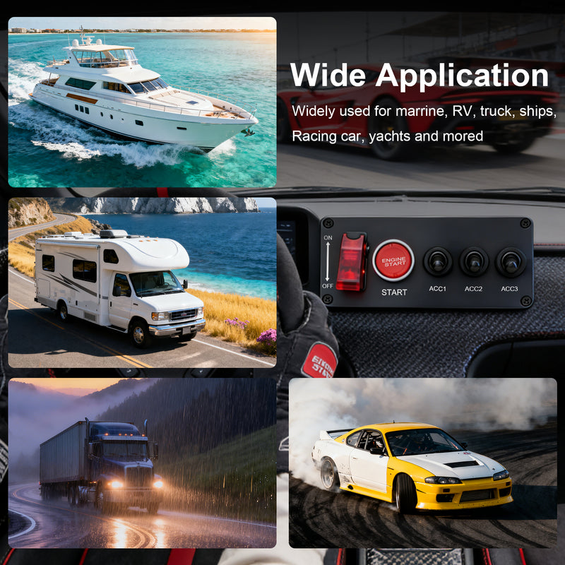 Weasch 12V Ignition Switch Panel, 5 in 1 with Engine Push Button Toggle Switches, with 12AWG Relay Kit for RV Truck Racing Car Boat Marine Trailer-9