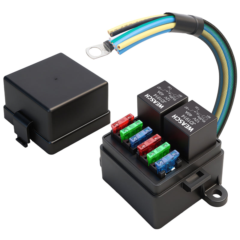Weasch 12V Pre-Wired Fuse Relay Box, 5-Pin 40A Relay Block and Kit, 2 Relays and 6 ATC/ATO Blade Fuses, for Cars Truck Marine Boat Jeep-1