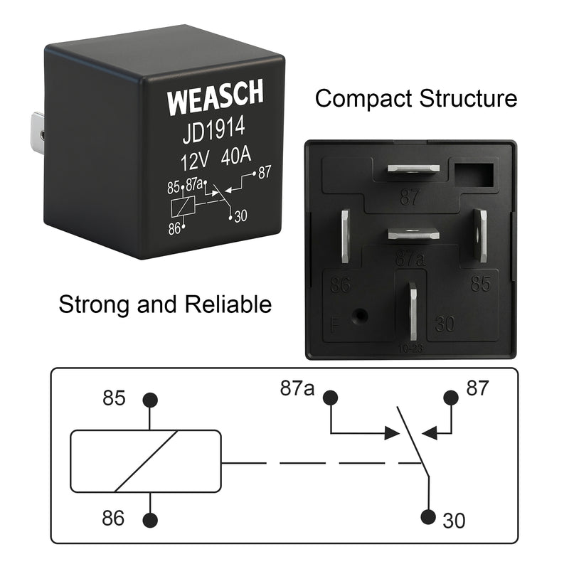 Weasch 12V Pre-Wired Fuse Relay Box, 5-Pin 40A Relay Block and Kit, 2 Relays and 6 ATC/ATO Blade Fuses, for Cars Truck Marine Boat Jeep-7
