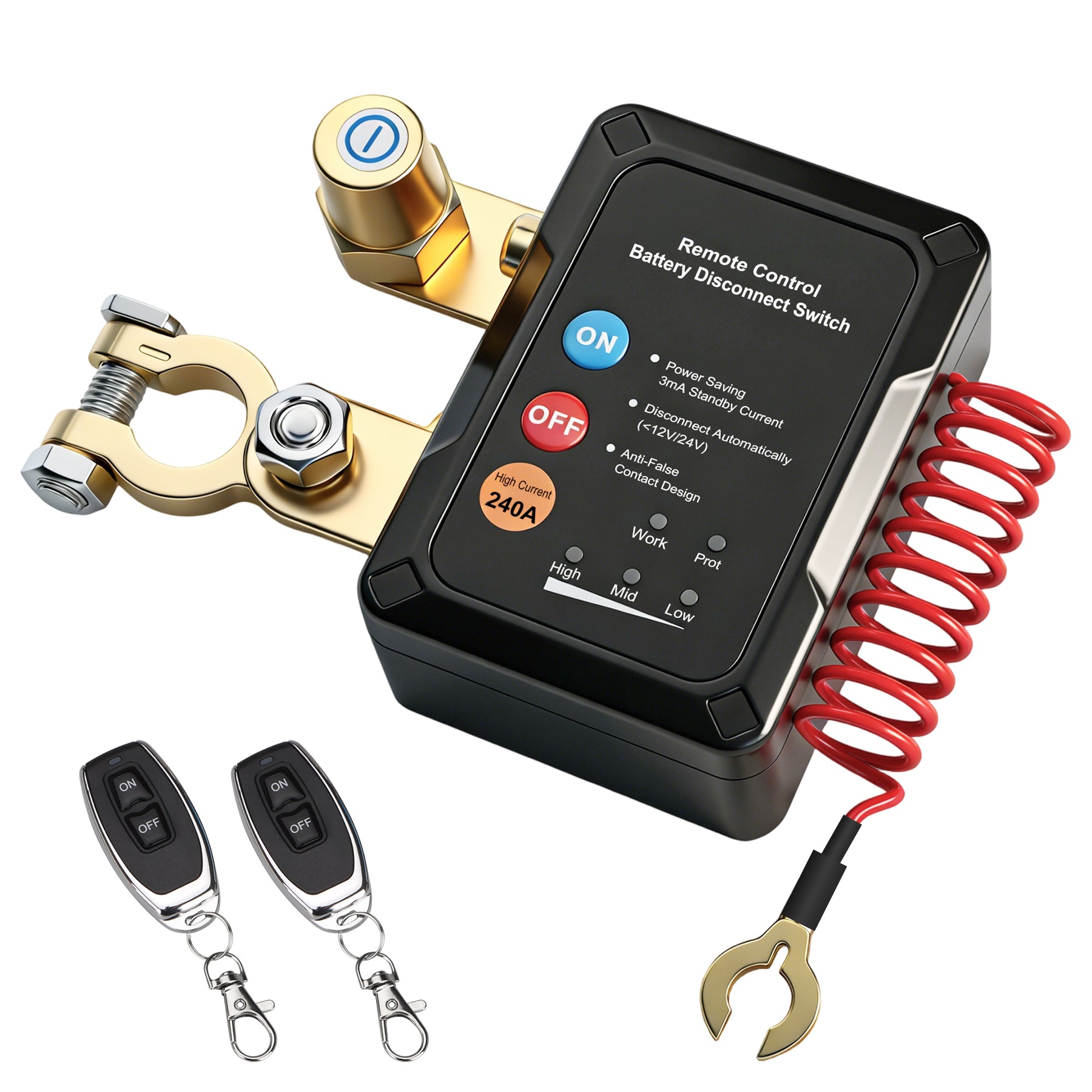 Weasch  12V Remote Battery Disconnect Switch, 240A Smart Voltage Control Battery Kill Switch for Car Anti Theft Battery Shut Off Switch-1