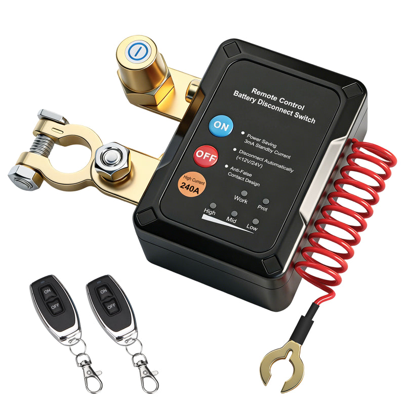 Weasch  12V Remote Battery Disconnect Switch, 240A Smart Voltage Control Battery Kill Switch for Car Anti Theft Battery Shut Off Switch-1