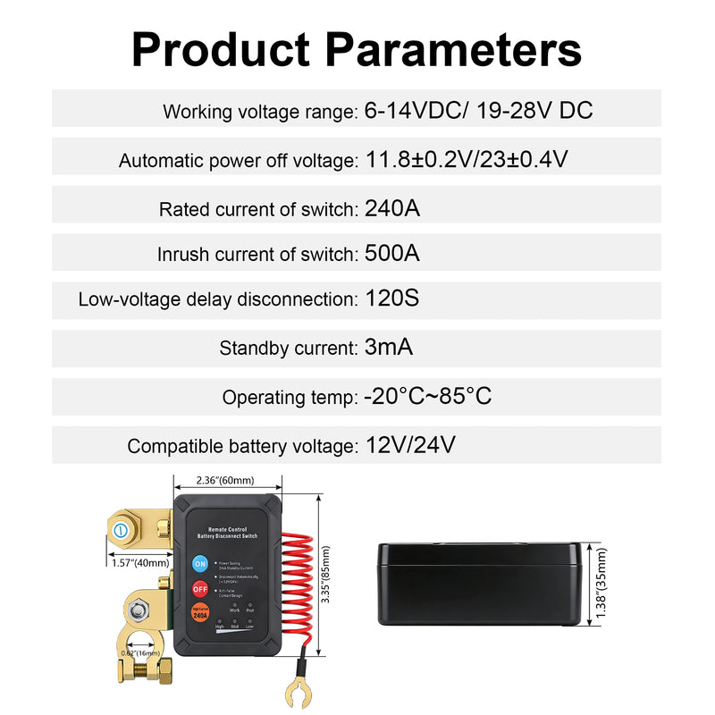 Weasch  12V Remote Battery Disconnect Switch, 240A Smart Voltage Control Battery Kill Switch for Car Anti Theft Battery Shut Off Switch-2