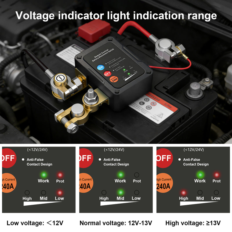 Weasch  12V Remote Battery Disconnect Switch, 240A Smart Voltage Control Battery Kill Switch for Car Anti Theft Battery Shut Off Switch-3