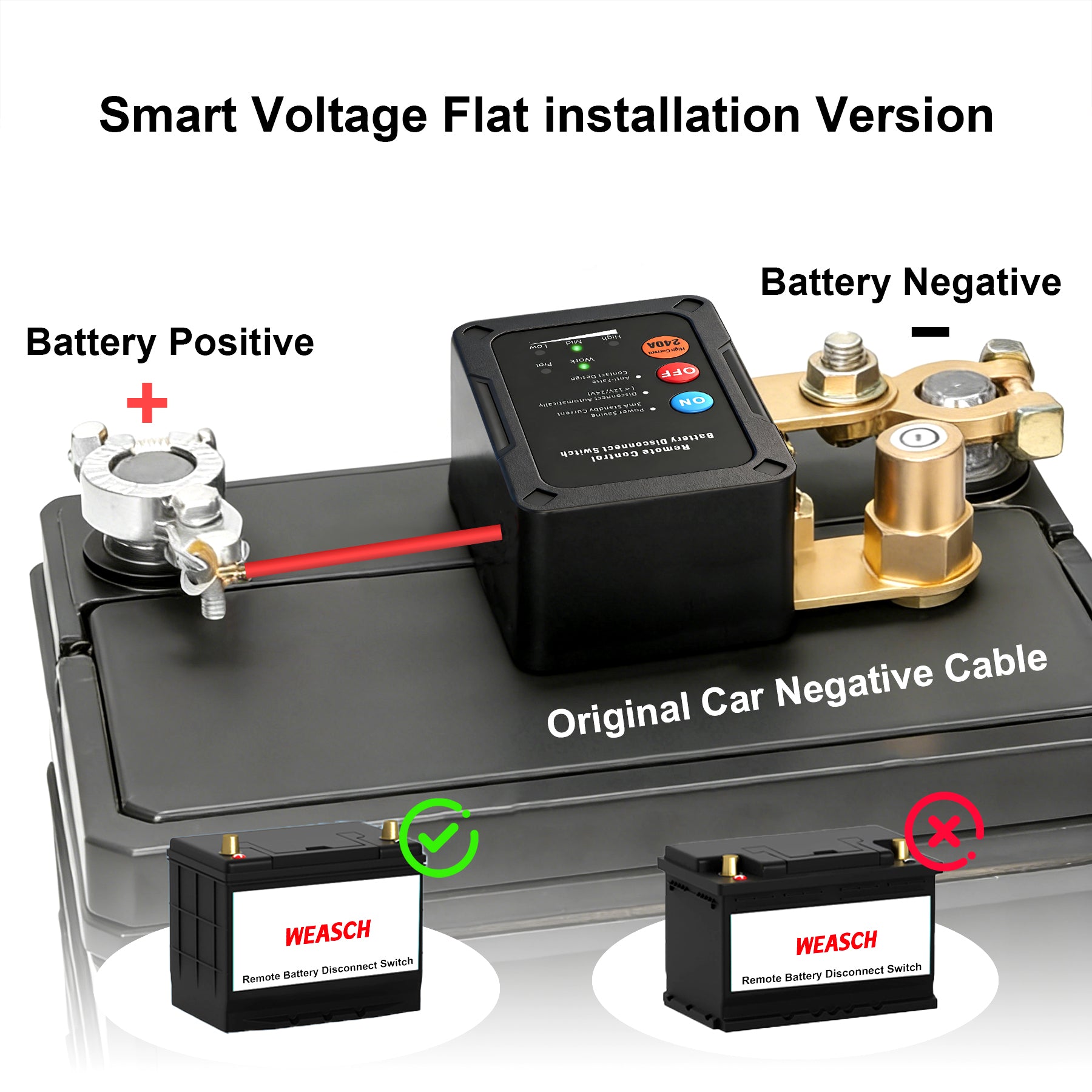 Weasch  12V Remote Battery Disconnect Switch, 240A Smart Voltage Control Battery Kill Switch for Car Anti Theft Battery Shut Off Switch-5
