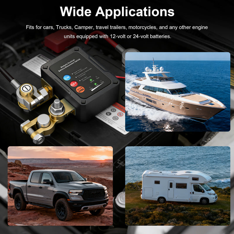 Weasch  12V Remote Battery Disconnect Switch, 240A Smart Voltage Control Battery Kill Switch for Car Anti Theft Battery Shut Off Switch-7