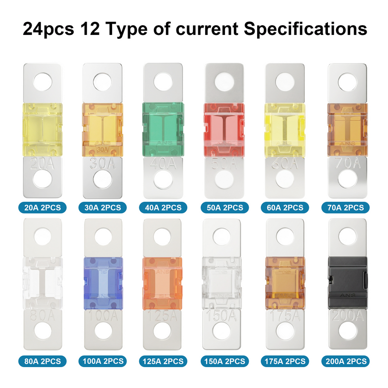 Weasch 24PCS AMI Midi Fuse Kit, DC 32V High Current Bolt-On Mini Fuses(20-200A), Automotive Fuses for Car Truck Marine Boat-4