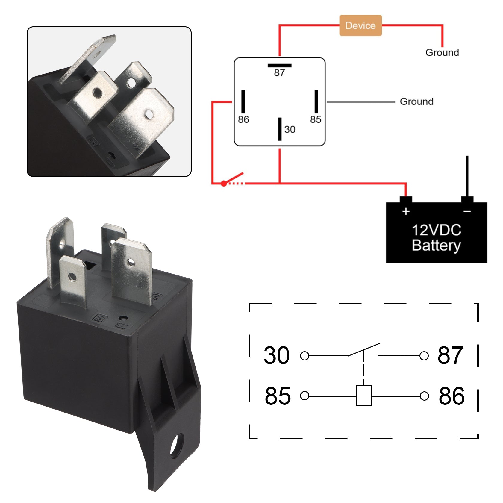 Weasch 24V JD2912 80A Heavy Duty Relay with Harness, 4-Pin SPST Normally Open, 4 Wire Automotive Relay Model, for Automotive Car Marine Boat-4