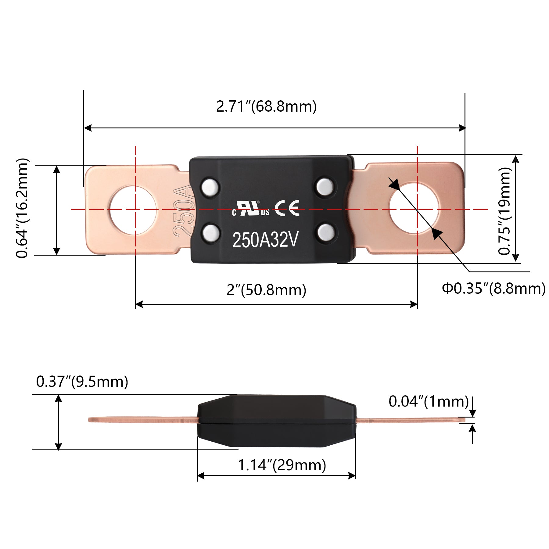 Weasch 250A MEGA/AMG Fuse, UL Certification, High Current Bolt Mount Automotive 250 Amp for Cars, Trailers, Trucks, Buses, Caravans, Boats-5