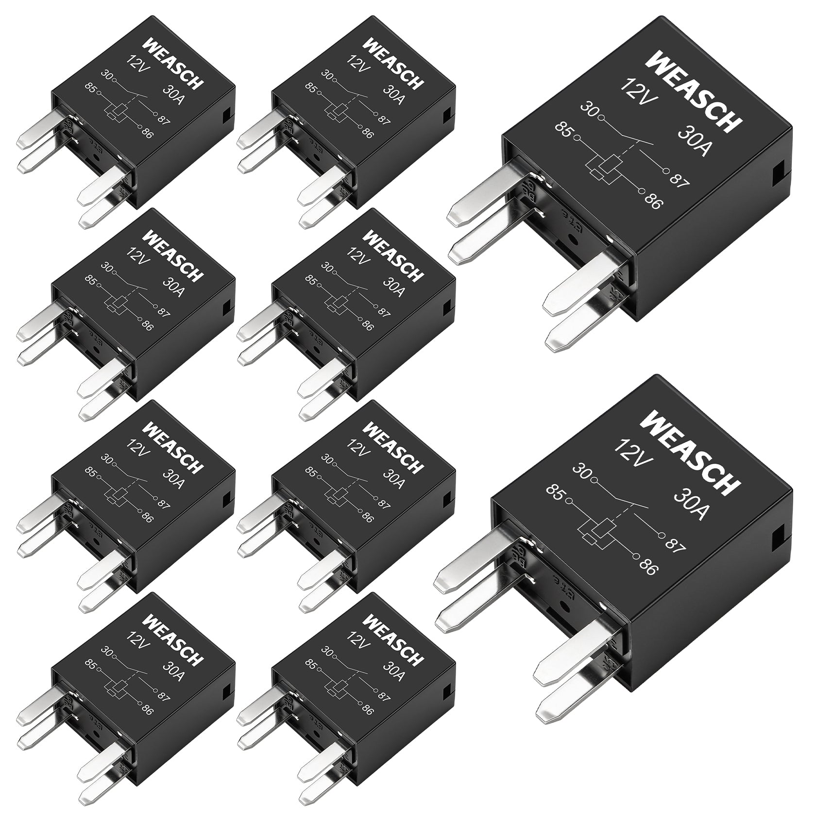 Weasch 10 Pack 4-Pin High Power Relay, DC 12V 30A, Compatible 301-1A-C