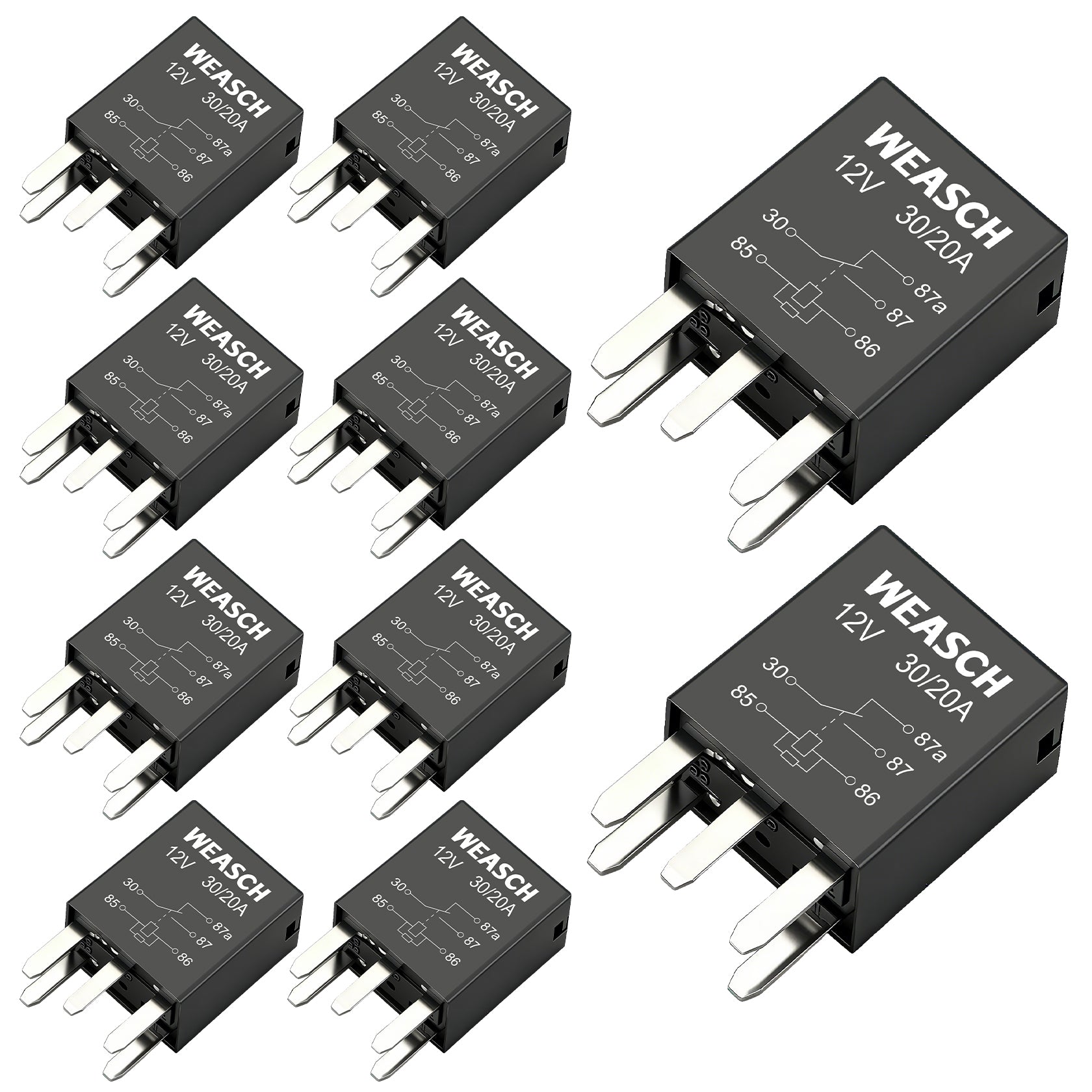 Weasch 10 Pack 5-Pin High Power Relay, DC 12V 30A, Compatible G8V-RH-1C7T-R-DC12 301-1C-C-R1-U01 278002822 7866 D1780C GM Equipment Black Multi-Purpose Relay Fuel Pump Relay-1