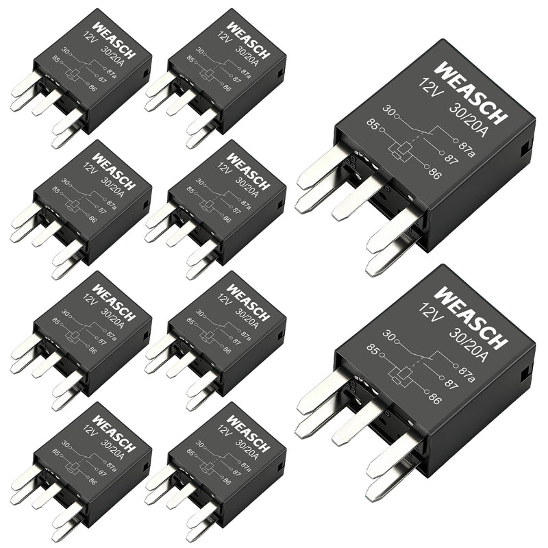 Weasch 10 Pack 5-Pin High Power Relay, DC 12V 30A, Compatible G8V-RH-1C7T-R-DC12 301-1C-C-R1-U01 278002822 7866 D1780C GM Equipment Black Multi-Purpose Relay Fuel Pump Relay-1