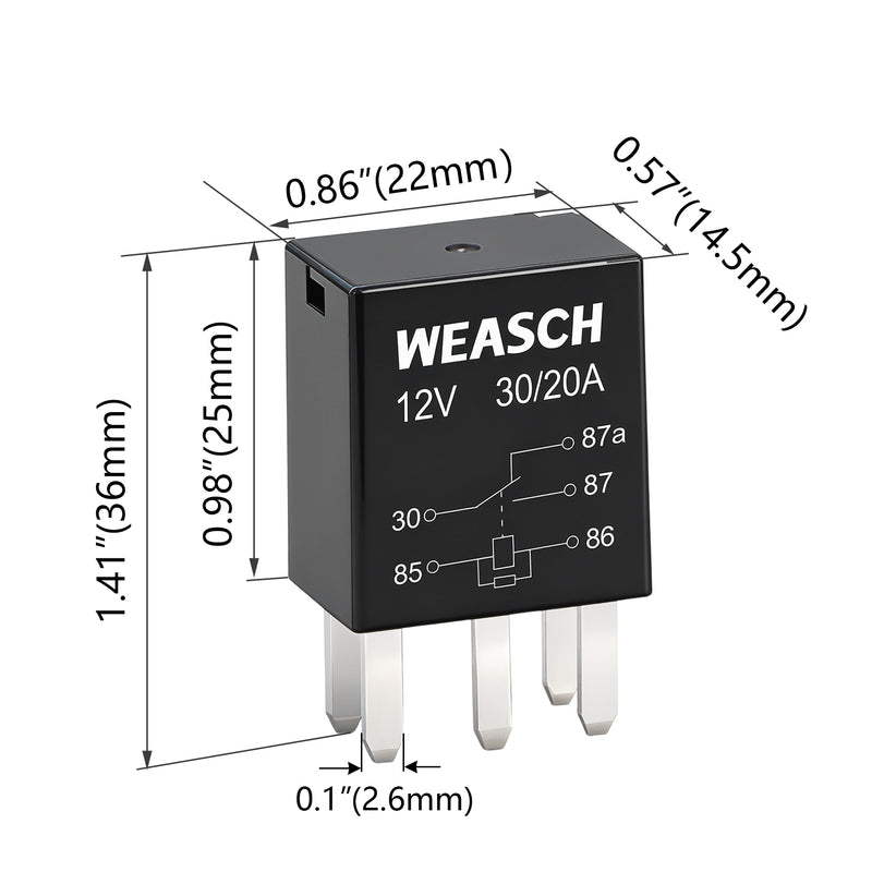 Weasch 10 Pack 5-Pin High Power Relay, DC 12V 30A, Compatible G8V-RH-1C7T-R-DC12 301-1C-C-R1-U01 278002822 7866 D1780C GM Equipment Black Multi-Purpose Relay Fuel Pump Relay-4