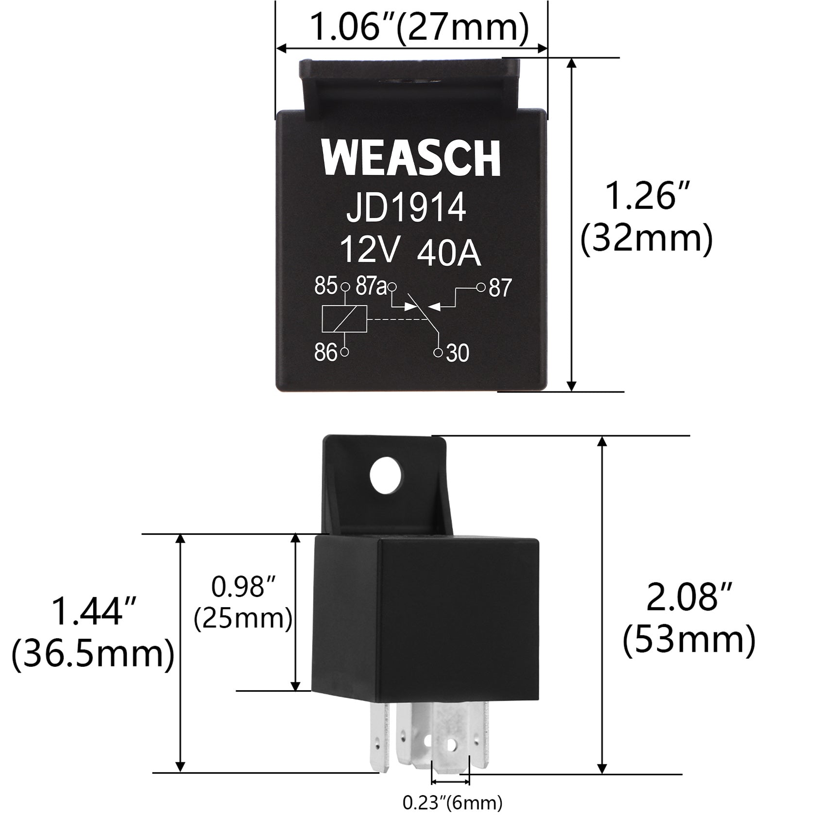 Weasch JD1914 Car Relay, 12V 40/30A, 5 Pin SPDT, Automotive Switches and Starters, Waterproof Relay for Boat Tractor Truck Motorcycle-6