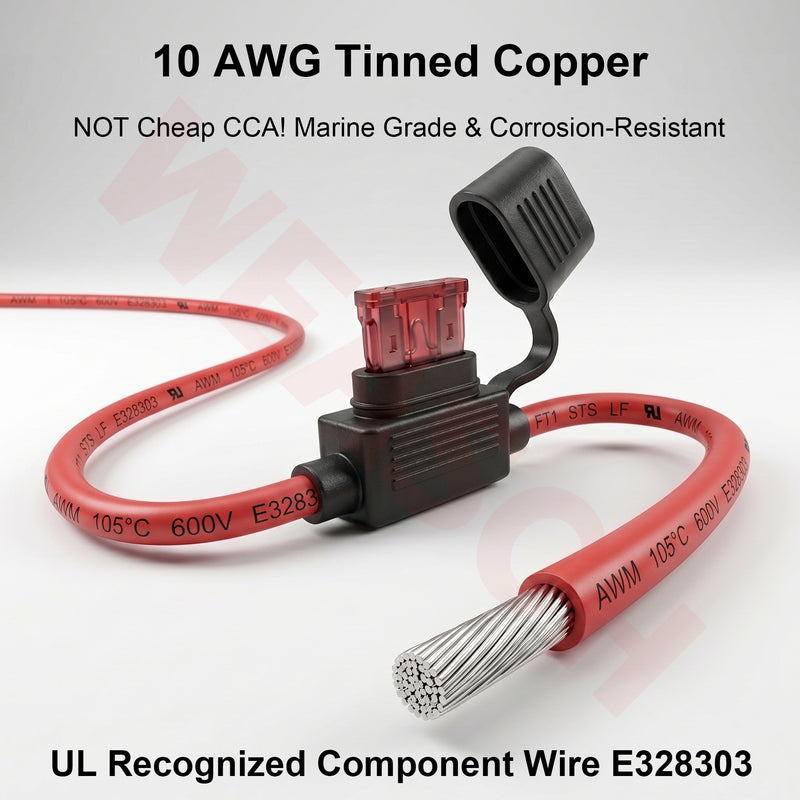 2 Pack 10 AWG Inline Fuse Holder 12V, UL Recognized Component Wire | IP67 Waterproof, Heavy Duty ATC/ATO Blade Fuse Holder with 20A 30A 40A Medium Blade Fuse for Marine Car Automotive-3