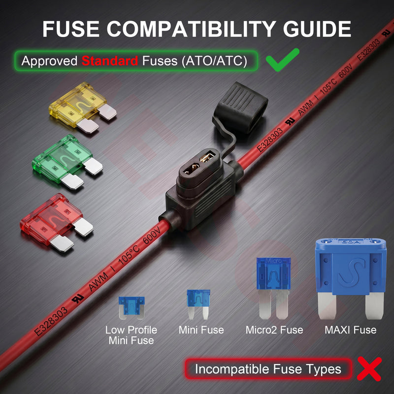2 Pack 10 AWG Inline Fuse Holder 12V, UL Recognized Component Wire | IP67 Waterproof, Heavy Duty ATC/ATO Blade Fuse Holder with 20A 30A 40A Medium Blade Fuse for Marine Car Automotive-7