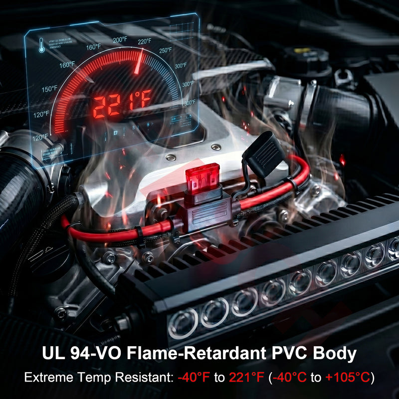 2 Pack 10 AWG Inline Fuse Holder 12V, UL Recognized Component Wire | IP67 Waterproof, Heavy Duty ATC/ATO Blade Fuse Holder with 20A 30A 40A Medium Blade Fuse for Marine Car Automotive-4