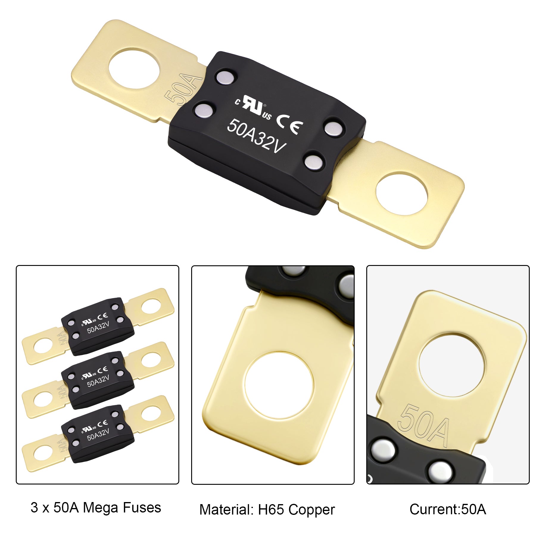 Weasch 50A MEGA/AMG Fuse, UL Certification, High Current Bolt Mount Automotive 50 Amp for Cars, Trailers, Trucks, Buses, Caravans, Boats-3