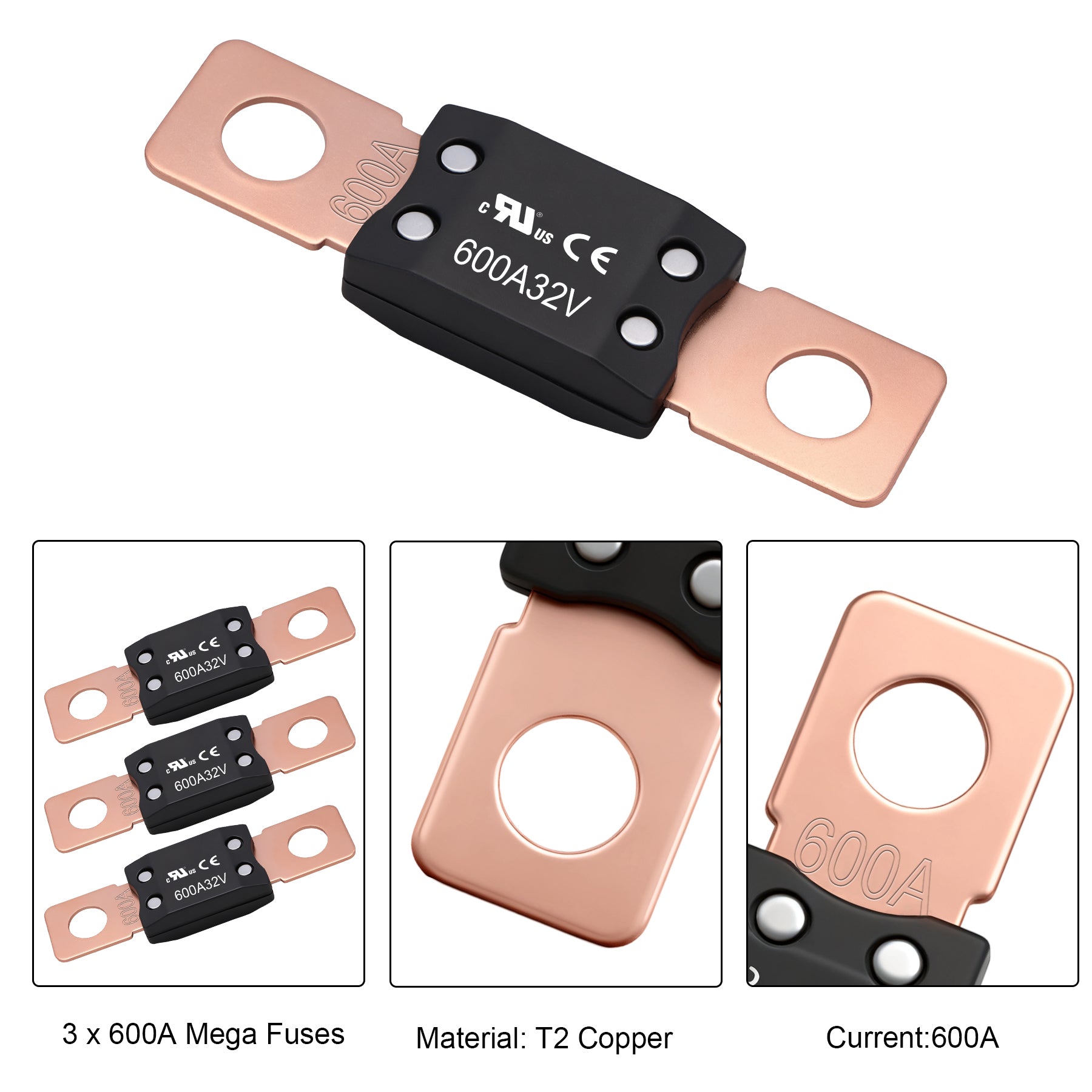 Weasch 600A MEGA/AMG Fuse, UL Certification, High Current Bolt Mount Automotive 600 Amp for Cars, Trailers, Trucks, Buses, Caravans, Boats-3