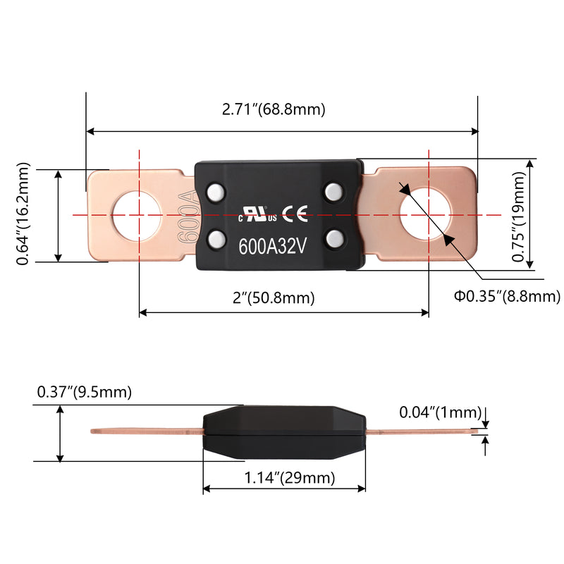Weasch 600A MEGA/AMG Fuse, UL Certification, High Current Bolt Mount Automotive 600 Amp for Cars, Trailers, Trucks, Buses, Caravans, Boats-5
