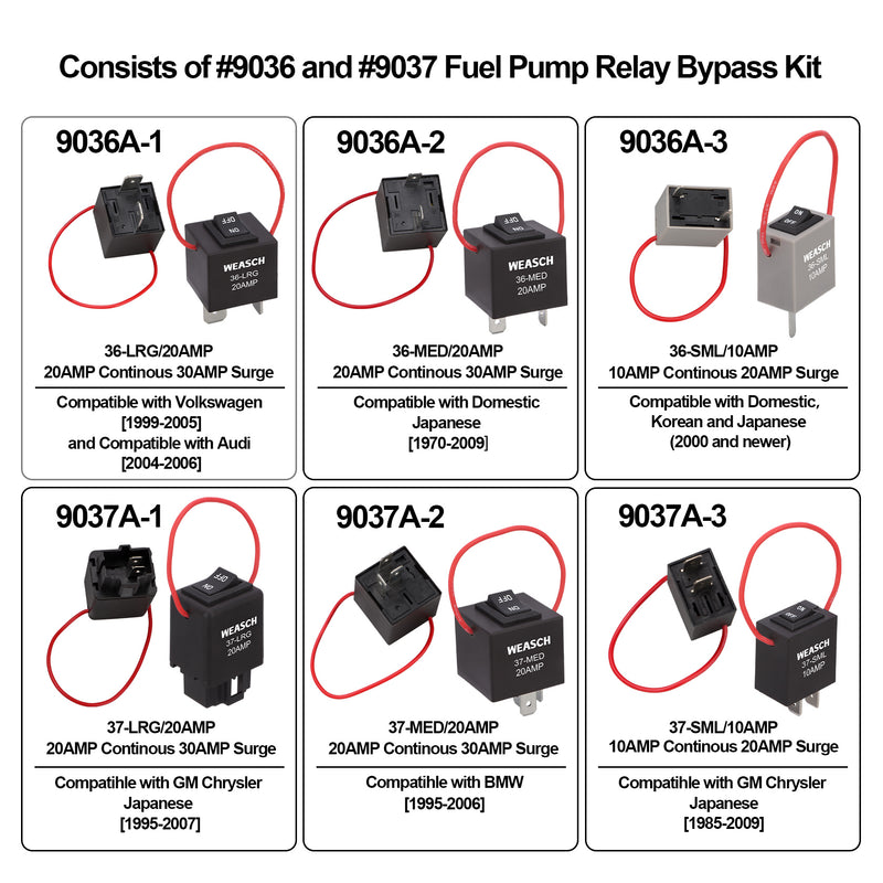 Weasch 9038A Relay Bypass Switch Kit, Amp Loop Fuel Pump Bypass Kit, Relay Tester Pack of 6-2