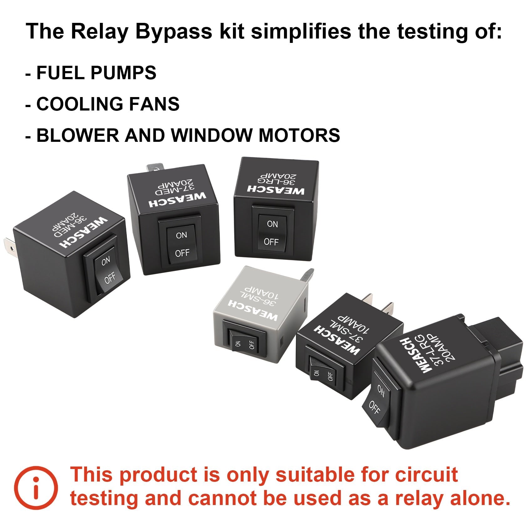 Weasch 9038 Relay Bypass Switch, Relay Tester, Fuel Pump Bypass Switch Kit, Pack of 6-3