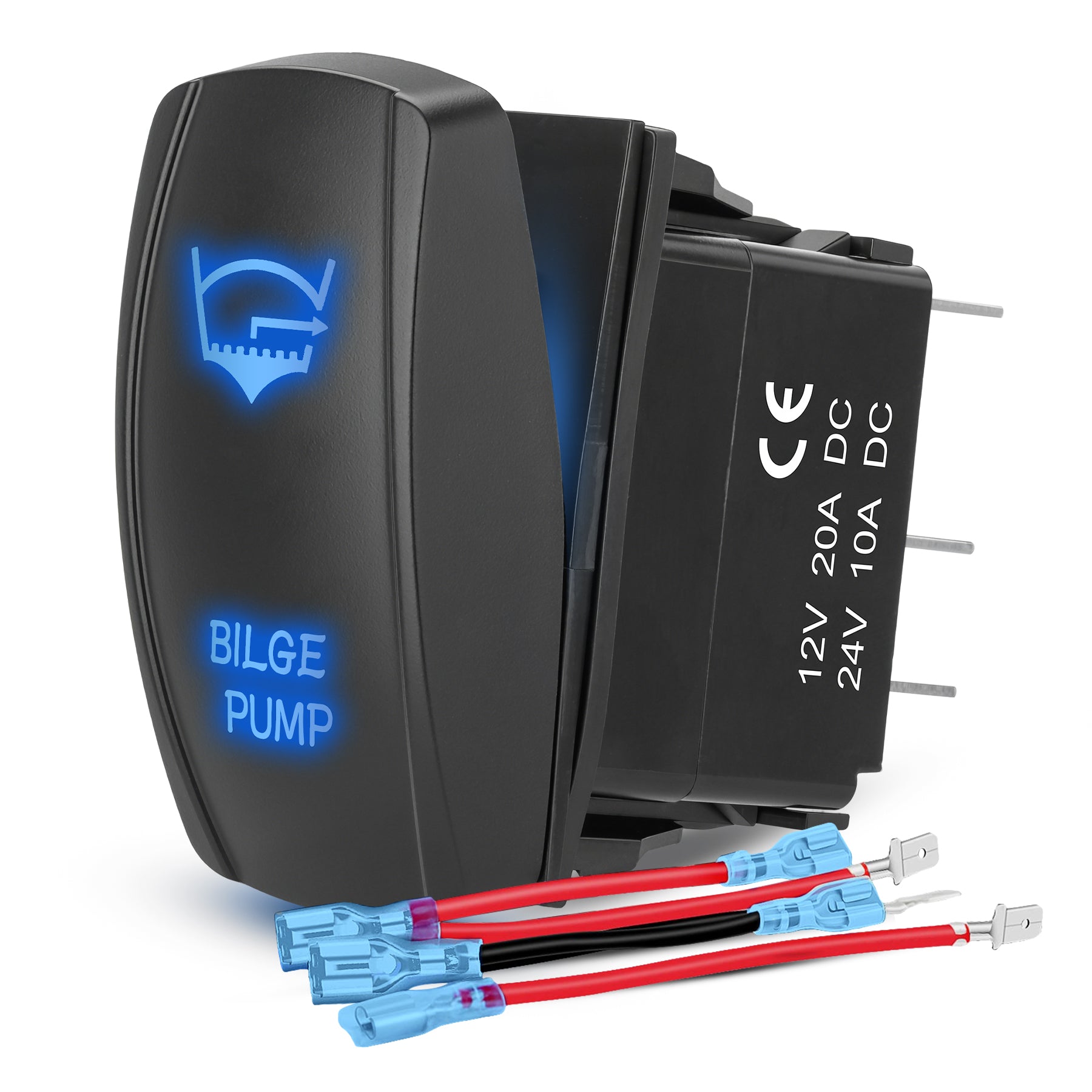 Weasch Bilge Pump Latching Rocker Switch, On/Off SPST 5Pin, 20A/12V 10A/24V, with Jumper Wires Set for Marine Fishing Boat Yacht Caravan Vessel RV Camper, Blue-1