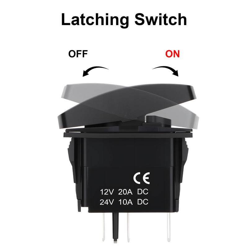 Weasch Bilge Pump Latching Rocker Switch, On/Off SPST 5Pin, 20A/12V 10A/24V, with Jumper Wires Set for Marine Fishing Boat Yacht Caravan Vessel RV Camper, Blue-7