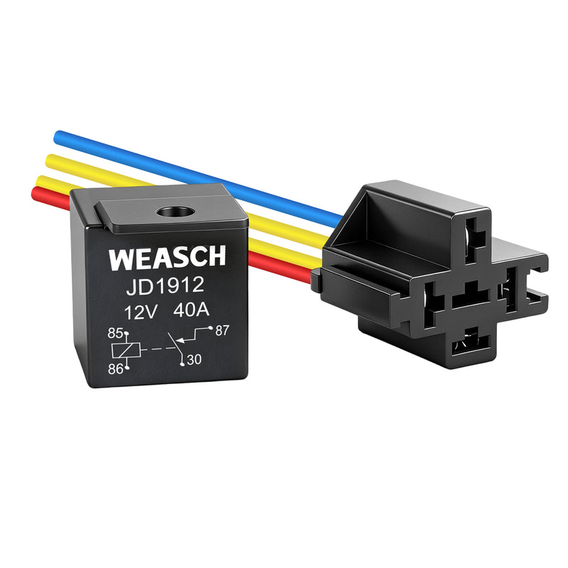 Weasch JD1912 Car Relay Kit, 12V 40A, SPST 4 Pin, 40A Automotive Relay, Automotive Switches and Starters, with Interlocking Relay Socket and Wiring Harness-9