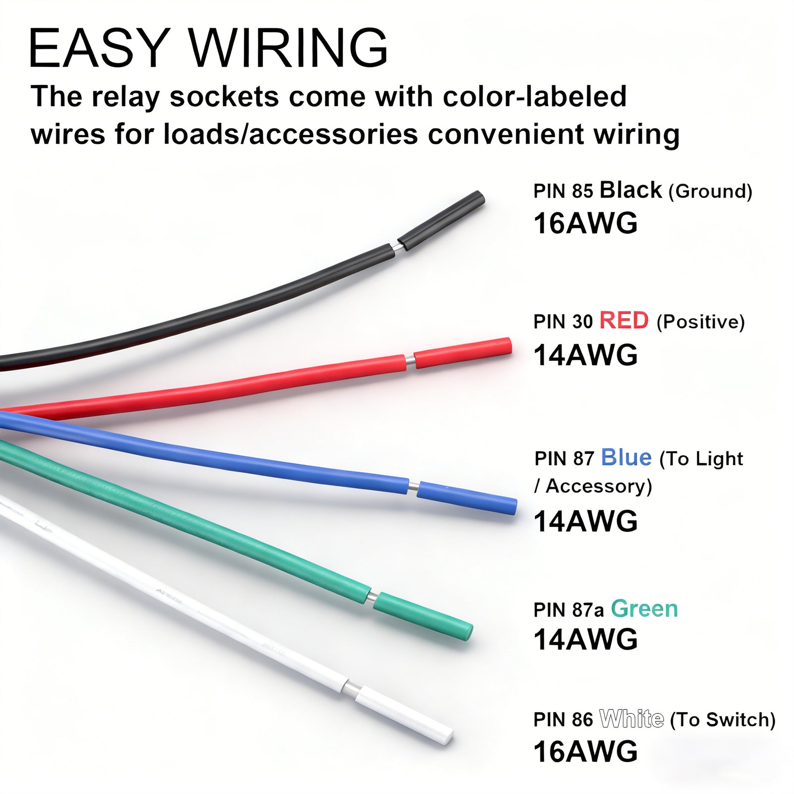 Weasch Fuse Relay Switch Kit, 12V 30A, 5 Pin SPDT, 30A Switch Harness Set, Automotive Electrical Relays with 14 AWG Hot Wires-3