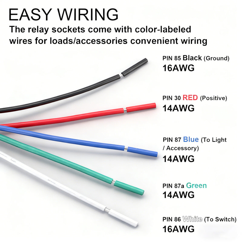 Weasch Fuse Relay Switch Kit, 12V 30A, 5 Pin SPDT, 30A Switch Harness Set, Automotive Electrical Relays with 14 AWG Hot Wires-3