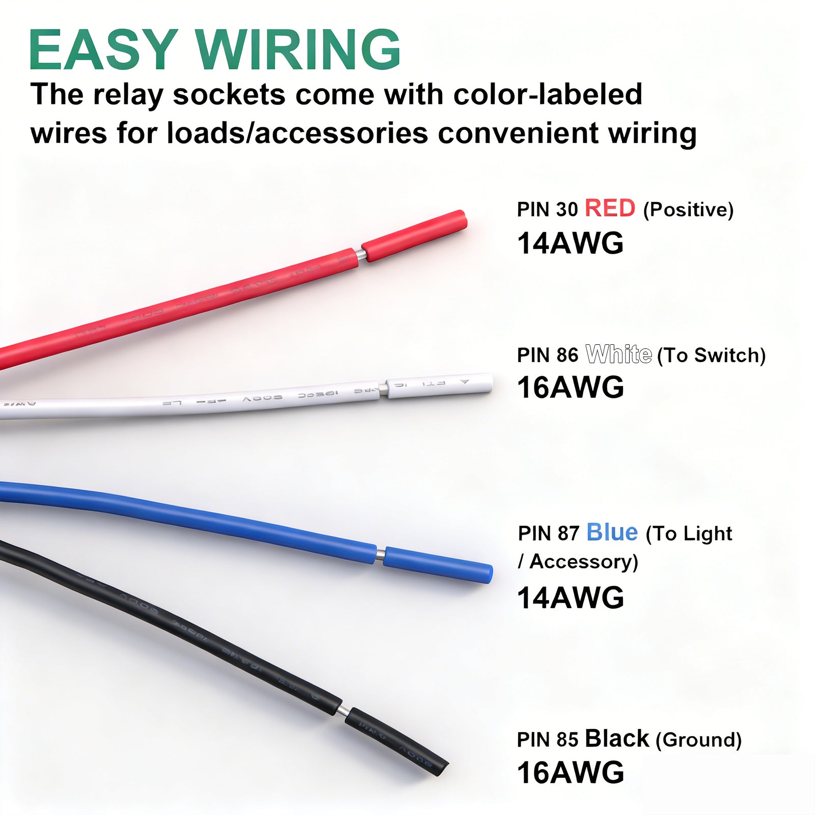 Weasch Fuse Relay Switch Kit, 24V 30A, 4 Pin SPST, 30A Switch Harness Set, Automotive Electrical Relays with 14 AWG Wires-3