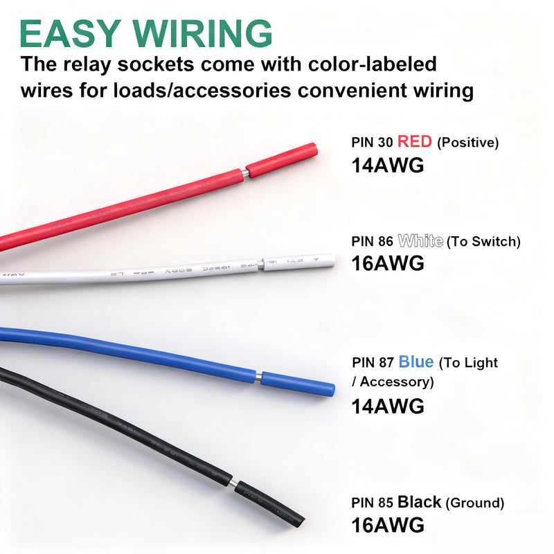 Weasch Fuse Relay Switch Kit, 24V 30A, 4 Pin SPST, 30A Switch Harness Set, Automotive Electrical Relays with 14 AWG Wires-3