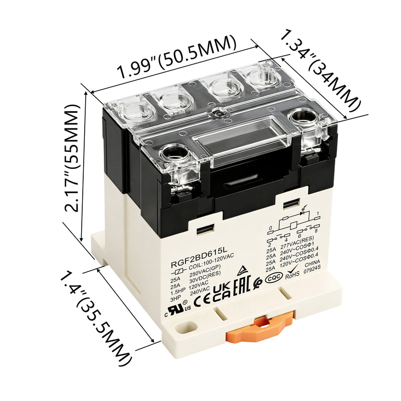 Weasch General Purpose Relay, RGF2BD, 25A AC 12-240V DC 12-24V Coil Voltage, 6Pin Double Pole Single Throw Normally Open Contacts, with LED Indicator Light and Protection Cover, 35mm DIN Rail Mount-4