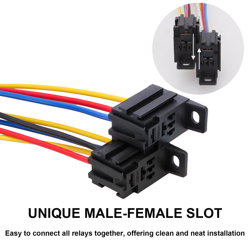 Weasch 5 Pack Heavy Duty Standard Relay, 12V 30A, SPST 4Pin, with Wire Socket Plug Harness, Multi-Purpose Replacement Automotive Relay-4