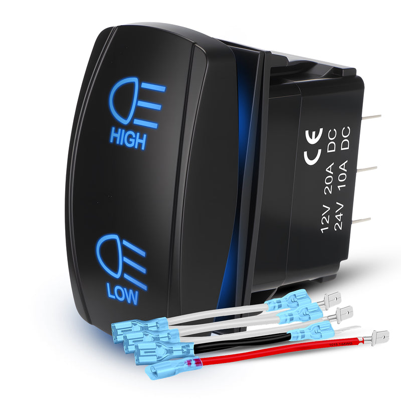 Weasch High Low Beam Headlights Rocker Switch, ON Off ON DPDT 7 Pins, 20A 12V 10A 24V DC, with Jumper Wires for Car Boat Truck RV SUV ATV UTV Trailer, Blue-1