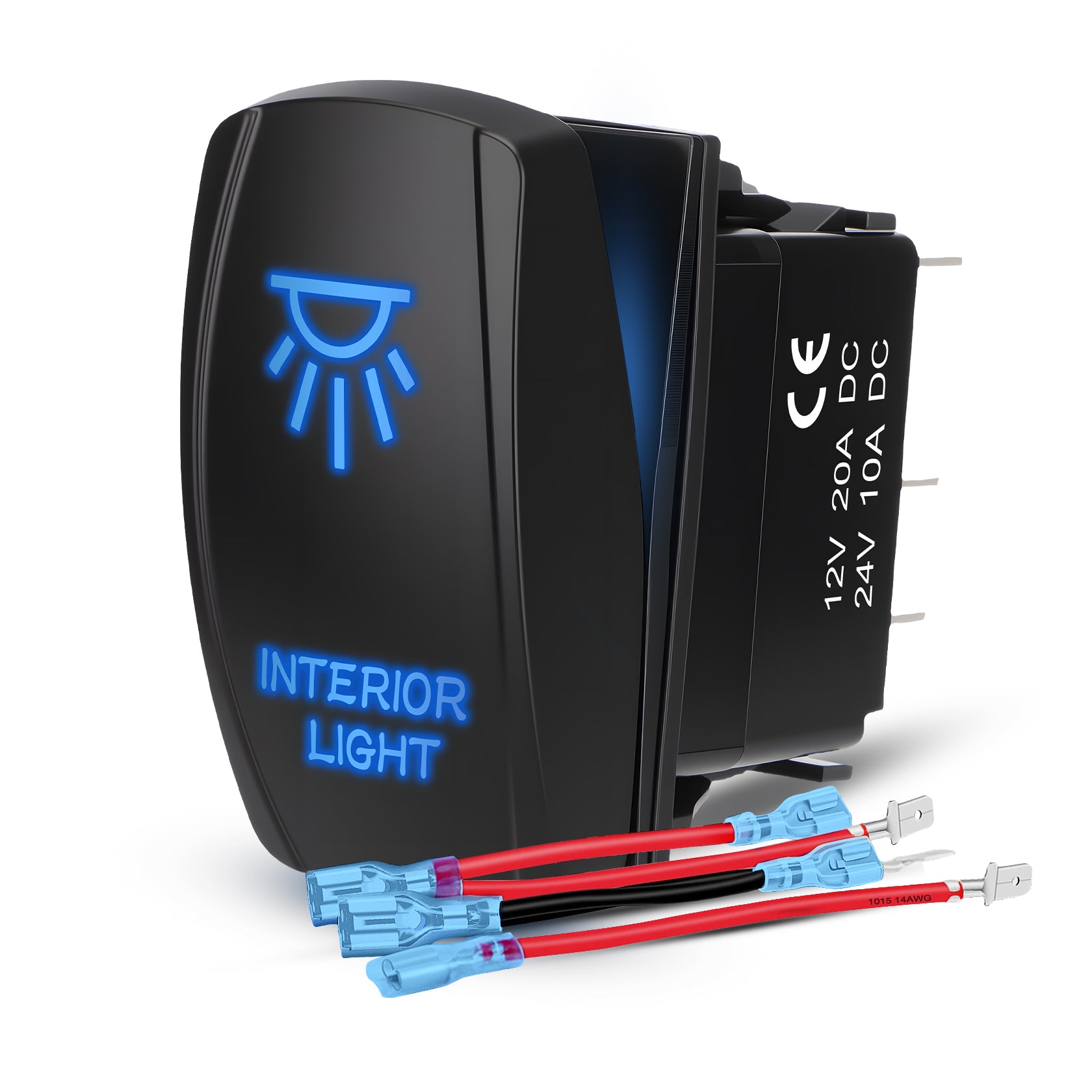 Weasch Interior Light Rocker Switch, On Off SPST 5 Pin Latching Switch, 20A 12V 10A 24V, with Jumper Wires for Car Boat Truck Trailer, Blue-1