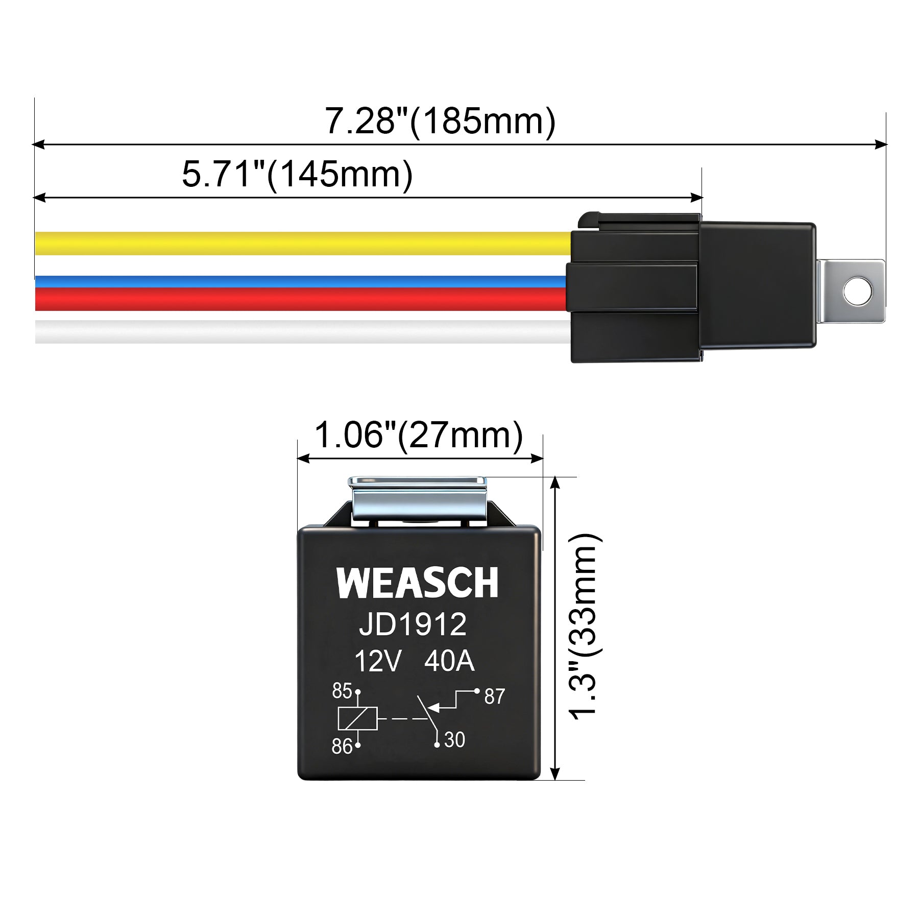 Weasch JD1912 Car Relay Harness, 12V 40A, 4-Pin SPST, 12AWG Harness Sockets, Automotive Switches and Starters, for Automotive Truck Van Motorcycle Boat-7