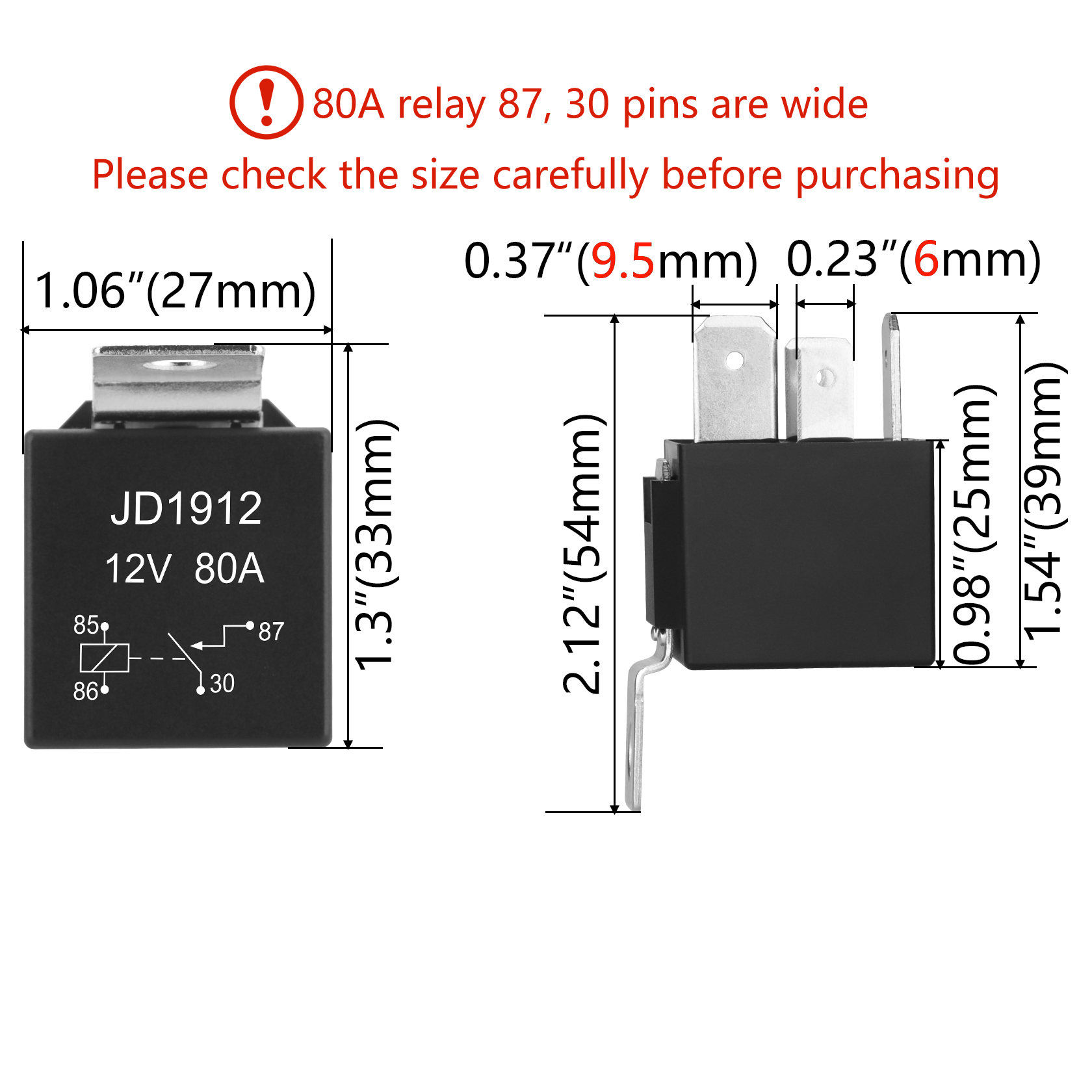 Weasch JD1912 Car Relay, 12V 80A, 4 Pin SPST, Automotive Switches and Starters, Waterproof Relay for Boat Tractor Truck Motorcycle
